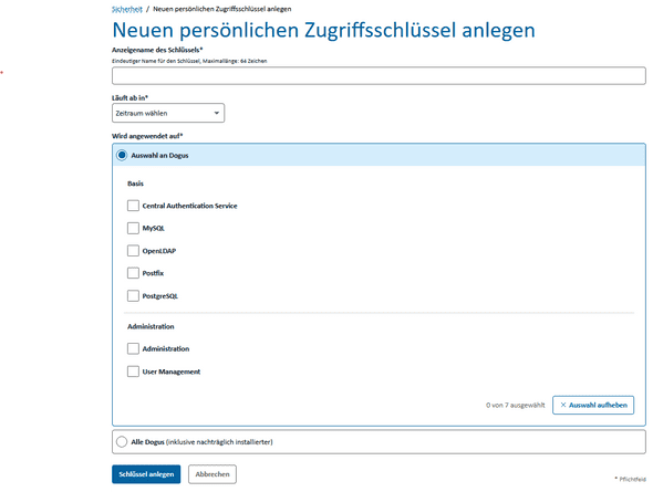 Formular zum Erstellen eines PATs