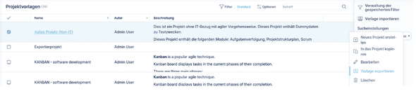 Import / Export von Vorlagen