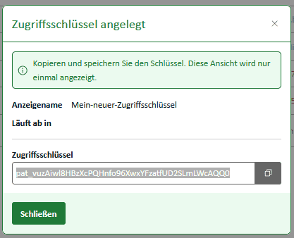 Einmalige Anzeige des neu erstellten PATs