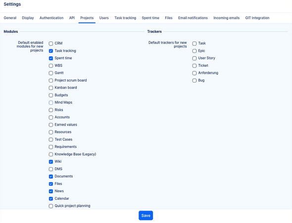 Global Settings (Projects)