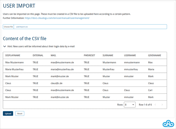 user import file selected