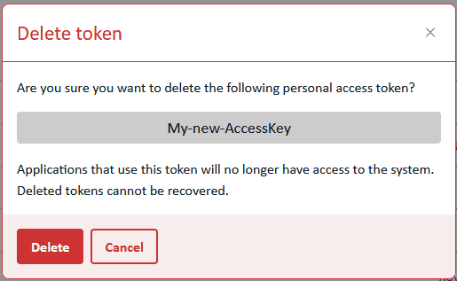 PAT deletion confirmation dialog